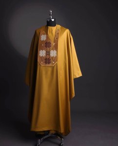 Tawny brown embroidery Agbada, 3/4 sleeve kaftan & sokoto