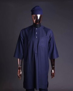 Navy blue embroidery Agbada, 3/4 sleeve kaftan & sokoto