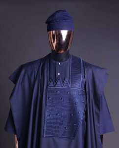 Navy blue embroidery Agbada, 3/4 sleeve kaftan & sokoto