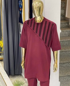 Burgundy embrodery details 3/4 sleeve kaftan native wear