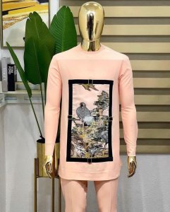 Mauve embroidery details long sleeve kaftan