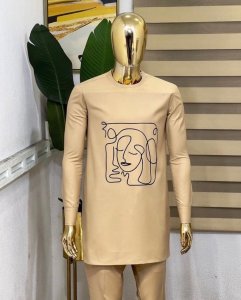 Carton brown embroidery details long sleeve kaftan native wear