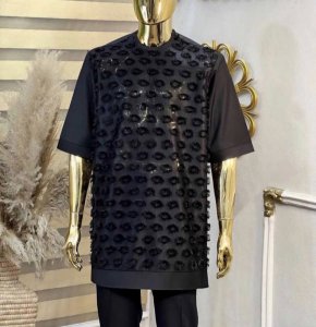 Black Embroidery detailed 3/4 sleeve Kaftan